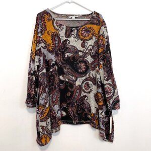 NEW NWT ZAC RACHEL Plus Size Gray Black Purple Paisley 3/4 Sleeve Boho Tunic Top